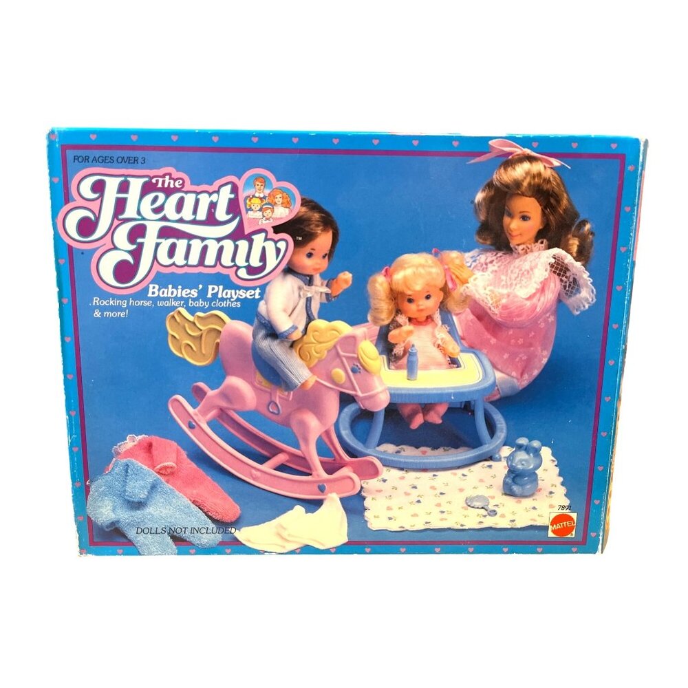 The Heart Family Babies Playset 1984 Rocking Horse Walker Baby Clothes #7891